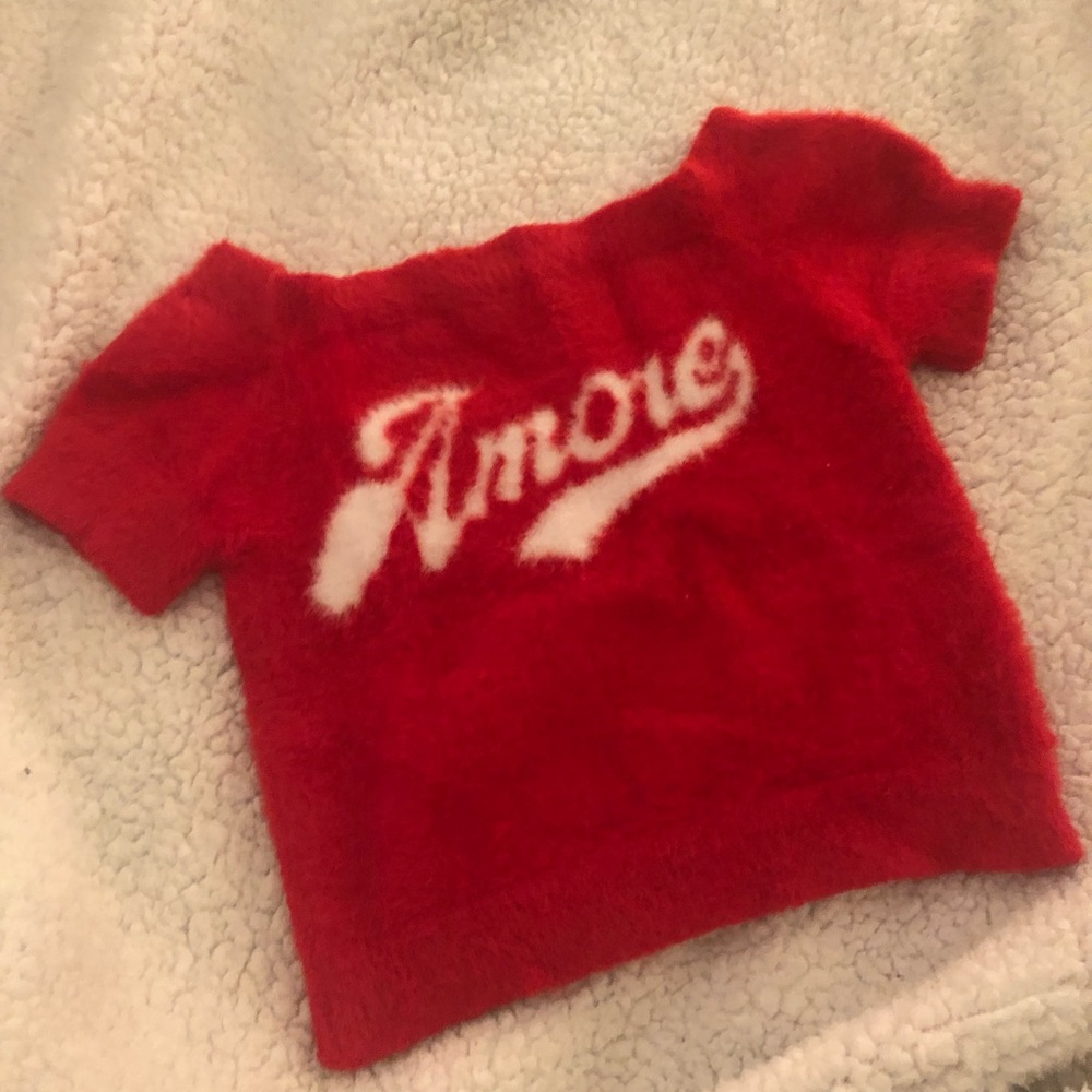 Forever 21 Fuzzy Red Amore Crop Top